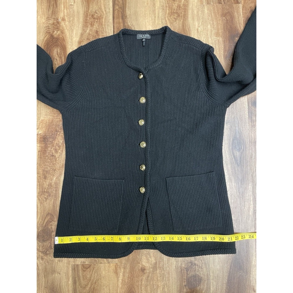 Rag & Bone Nancy Long Rib-knit Wool-Blend Jewelneck Cardigan W/Gold tone Buttons - Picture 7 of 9